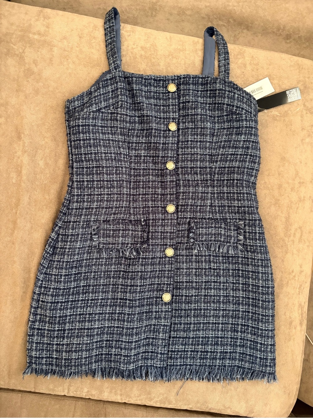 Trixxi Navy Tweed Button-Front Mini Dress